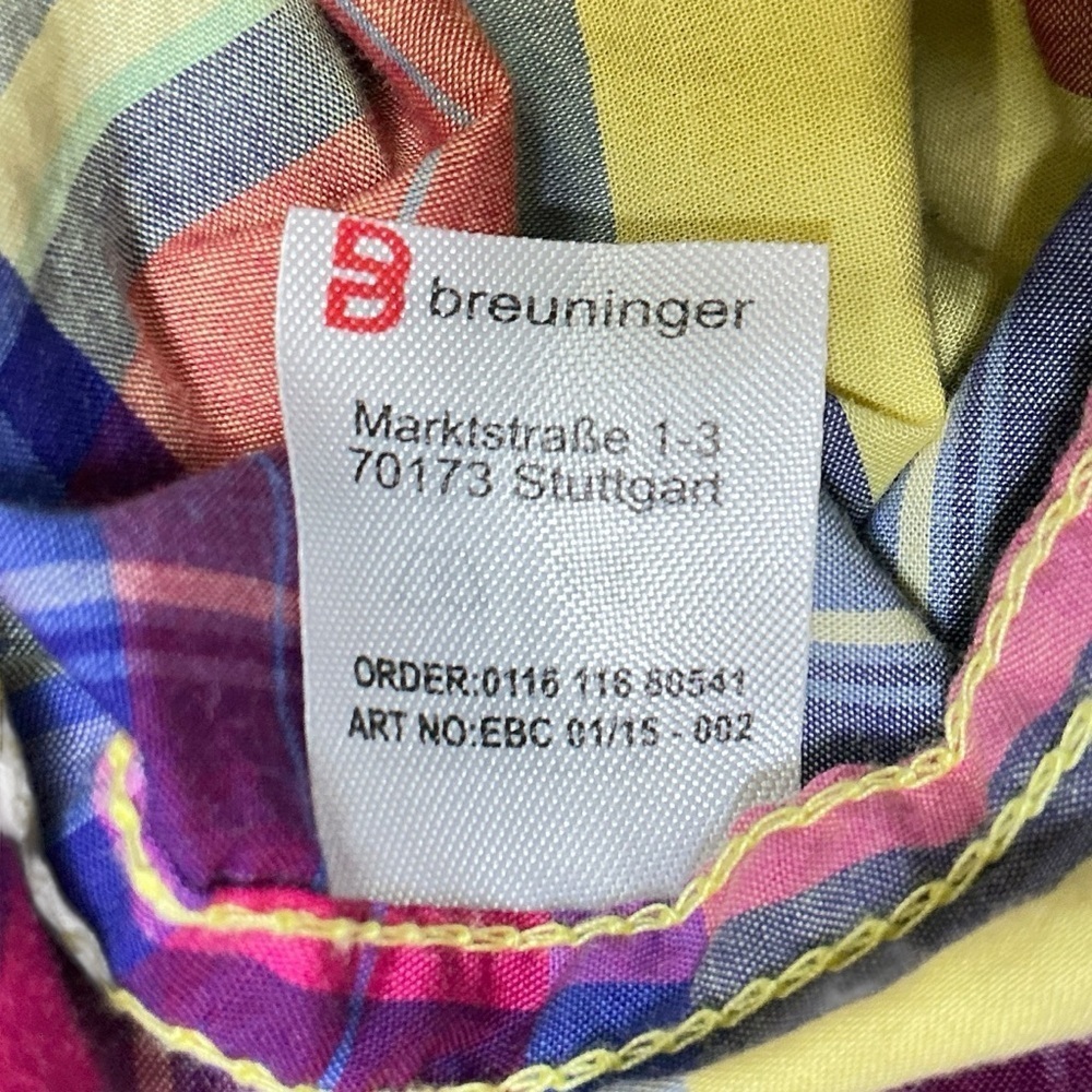 E B Company Vintage Button Down Collar Shirt Madras Plaid Blue Green Men Medium - Picture 7 of 16